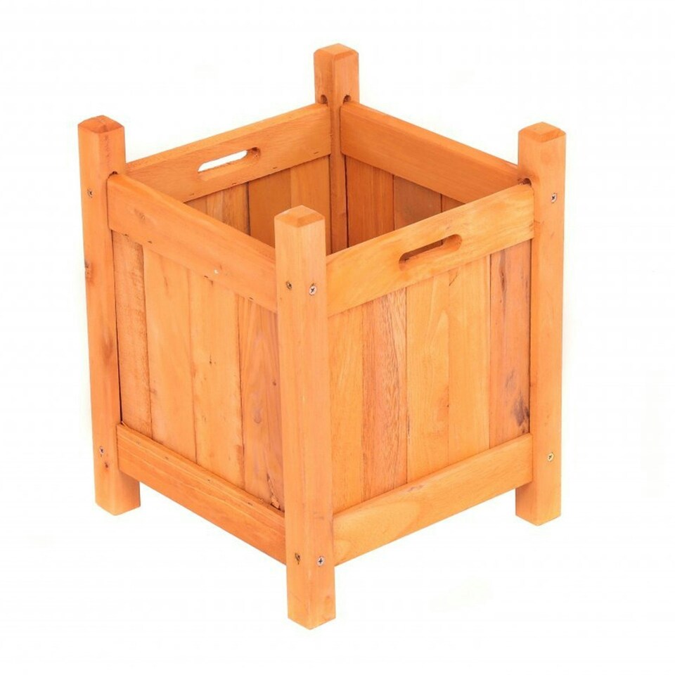 image 1 of Oypla Garden Wooden Square Flower Planter Ornamental Plant Pot Brown