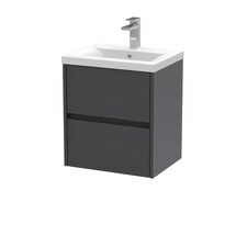 Square Wall Hung 2 Drawer Vanity Unit & Basin, 500mm Graphite Grey | Grey | Graphite Grey Woodgrain | 390 x 510 x 579mm