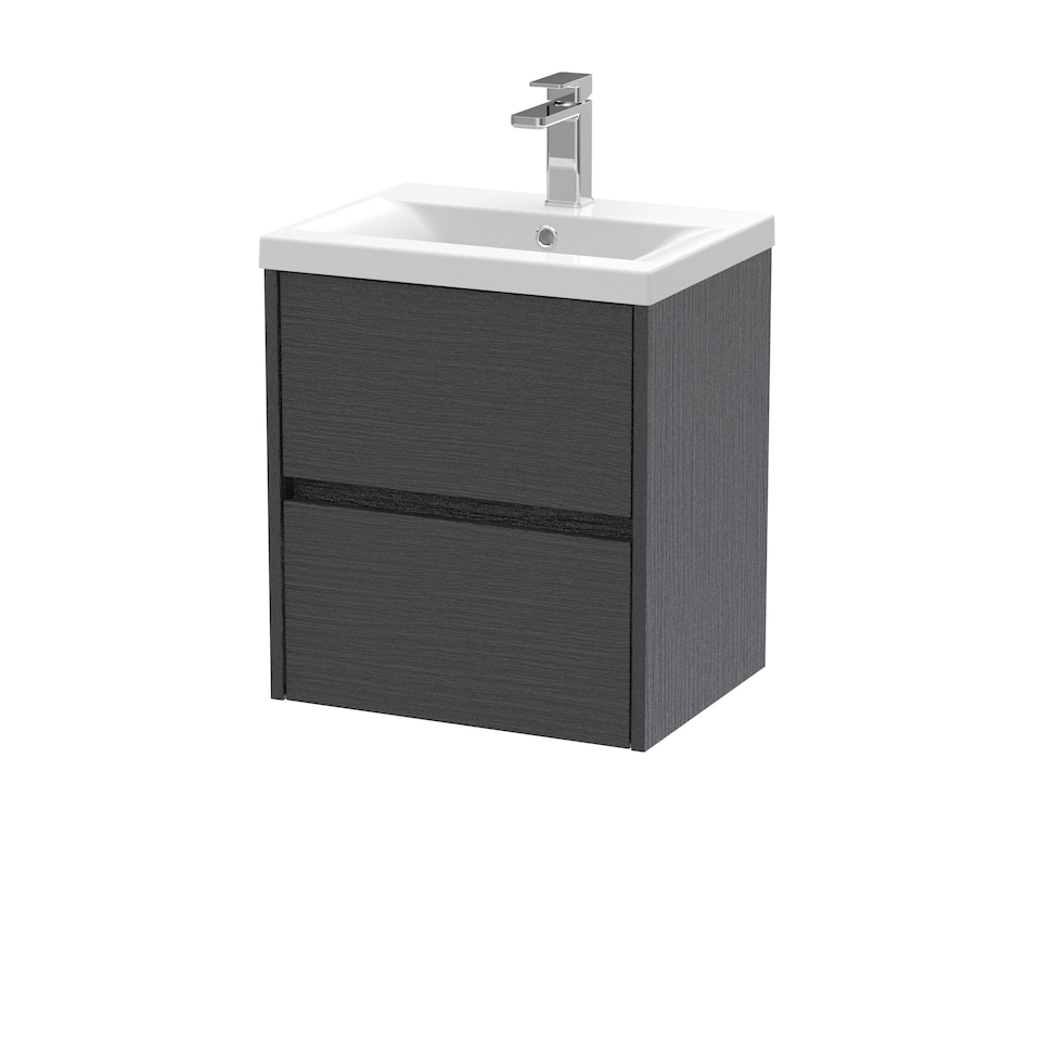 image 1 of Square Wall Hung 2 Drawer Vanity Unit & Basin, 500mm Graphite Grey | Grey | Graphite Grey Woodgrain | 390 x 510 x 579mm