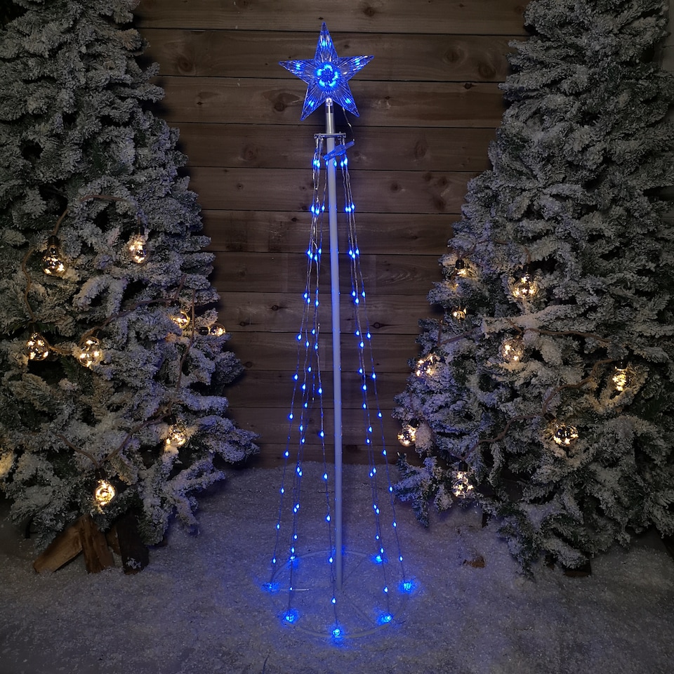 image 1 of 150cm (5ft) White Metal Maypole Tree with 106 Rainbow LED Wire Lights and Remote