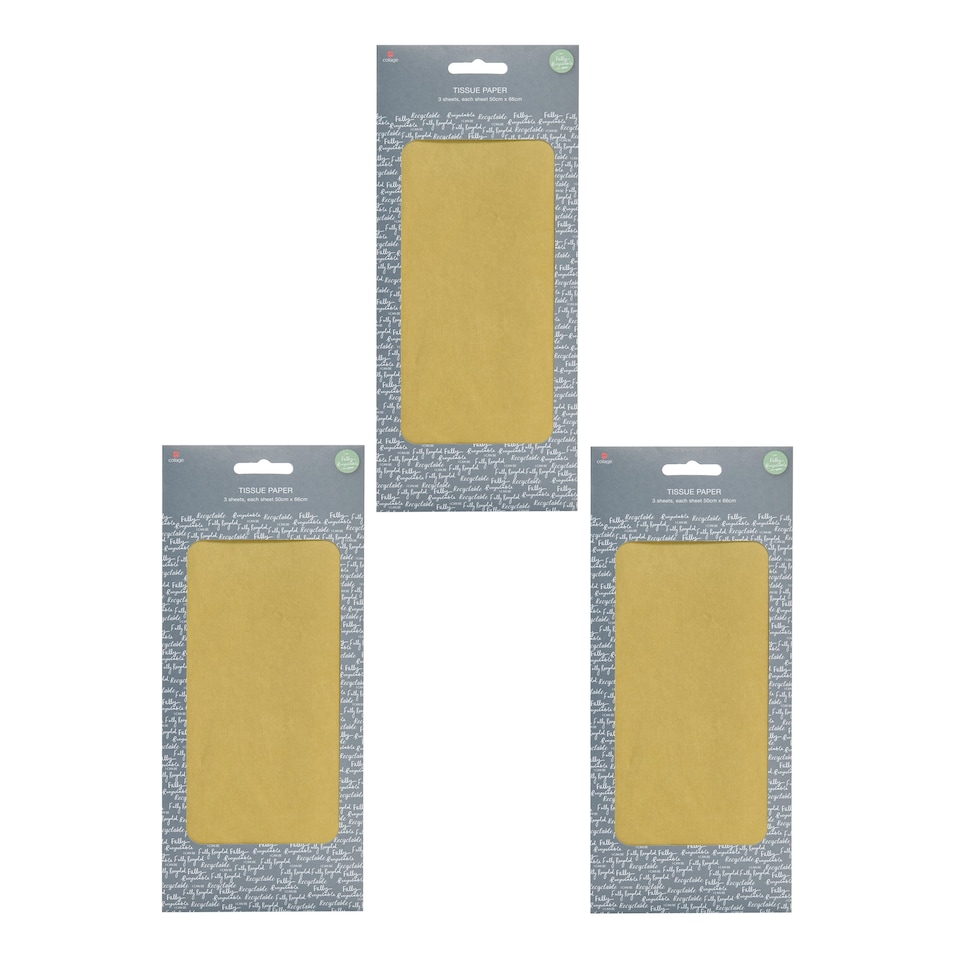 image 1 of Multipack of 9 Sheets of Tissue Paper | For Gift Wrapping/Crafting/Birthdays | For Him/Her | Gold Design Gold