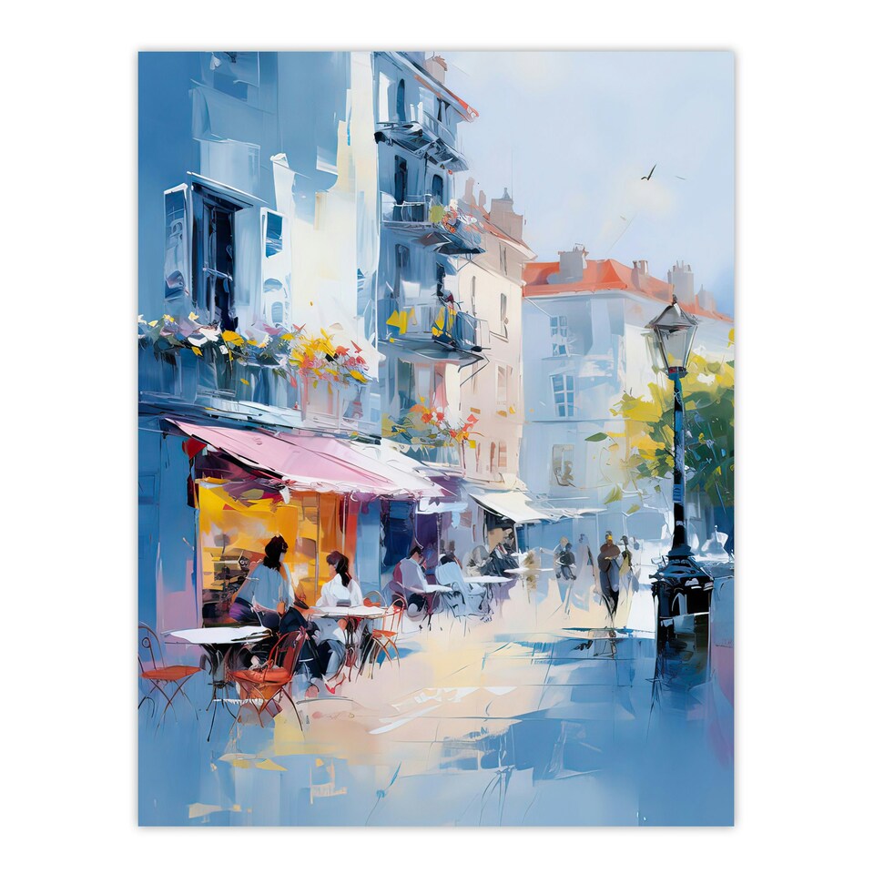 image 1 of Cafe Street Paris Abstract Oil Pastel Colour Black Framed Wall Art Print A4