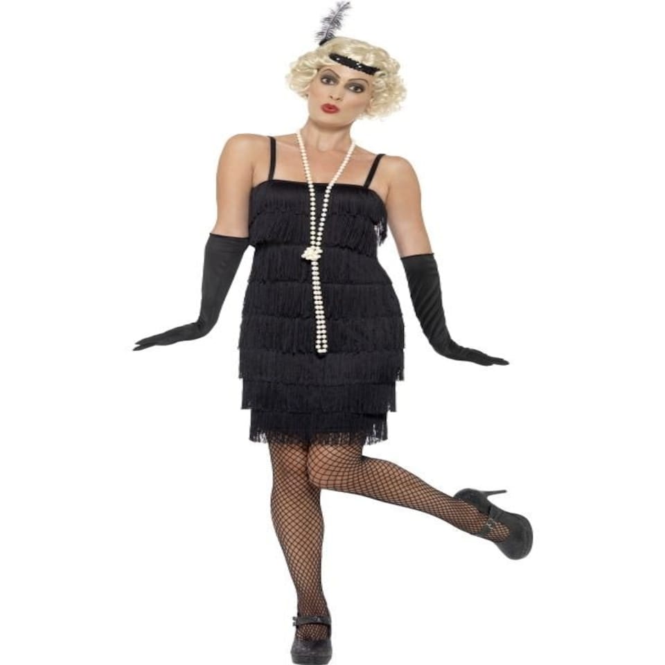 Flapper Costume - Black - with Short Dress - Headband & Gloves - 45498L L