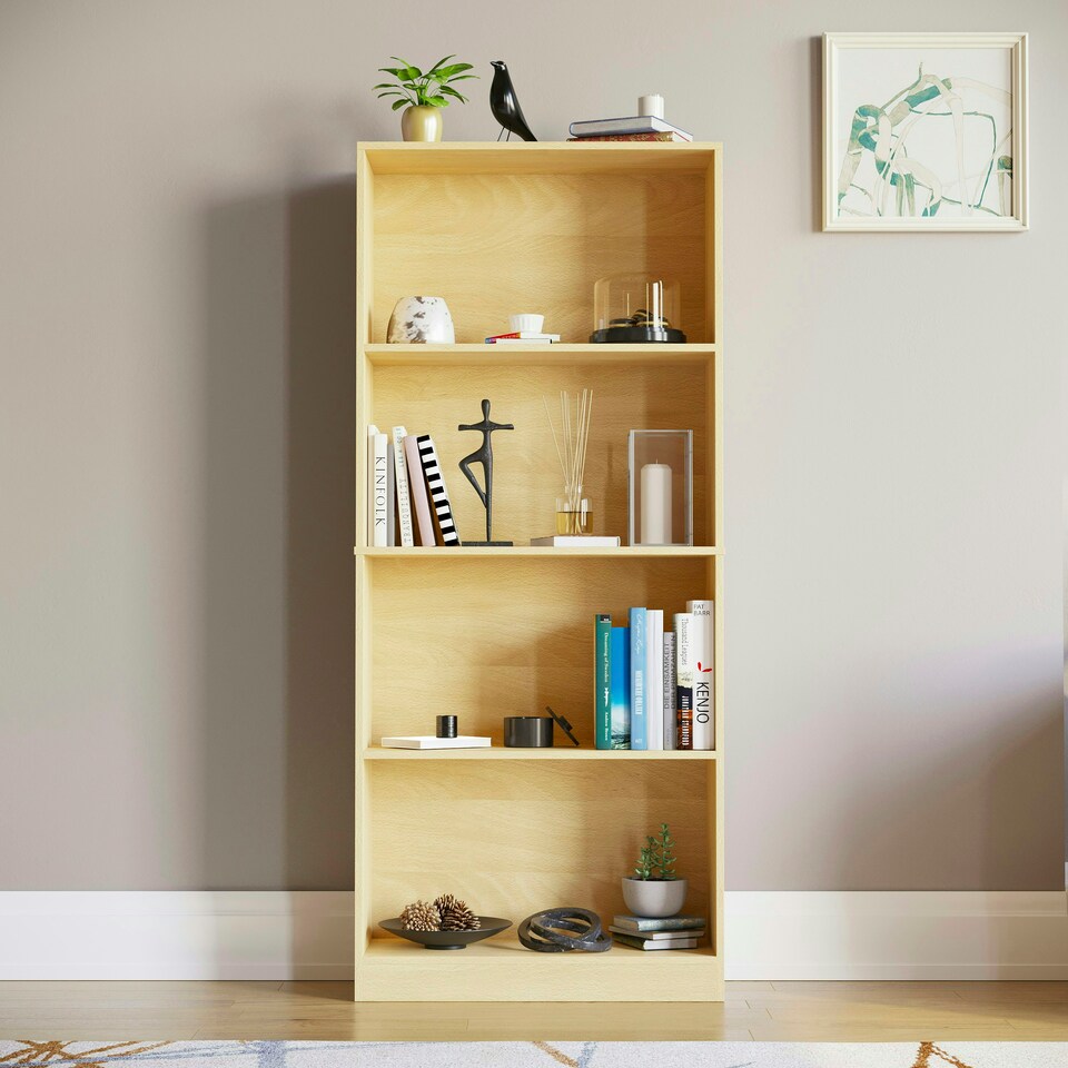image 1 of Vida Designs Cambridge 4 Tier Large Bookcase Display Storage, Oak