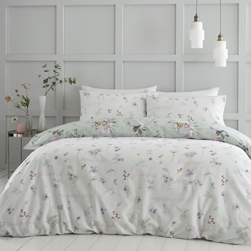 image 1 of Catherine Lansfield Songbird Single Duvet Set Sage Green | Single