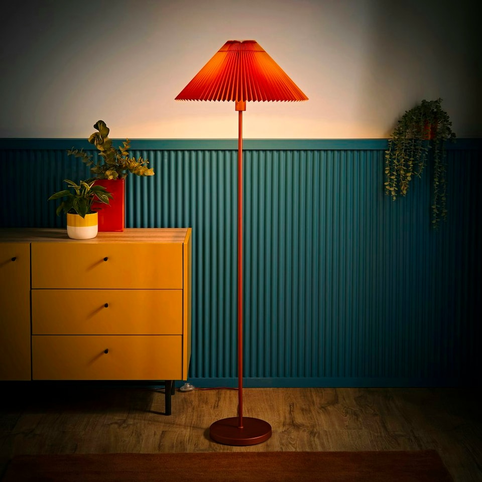 image 1 of ValueLights Akira Burnt Orange Pleated Shade Freestanding Floor Lamp with LED Bulb