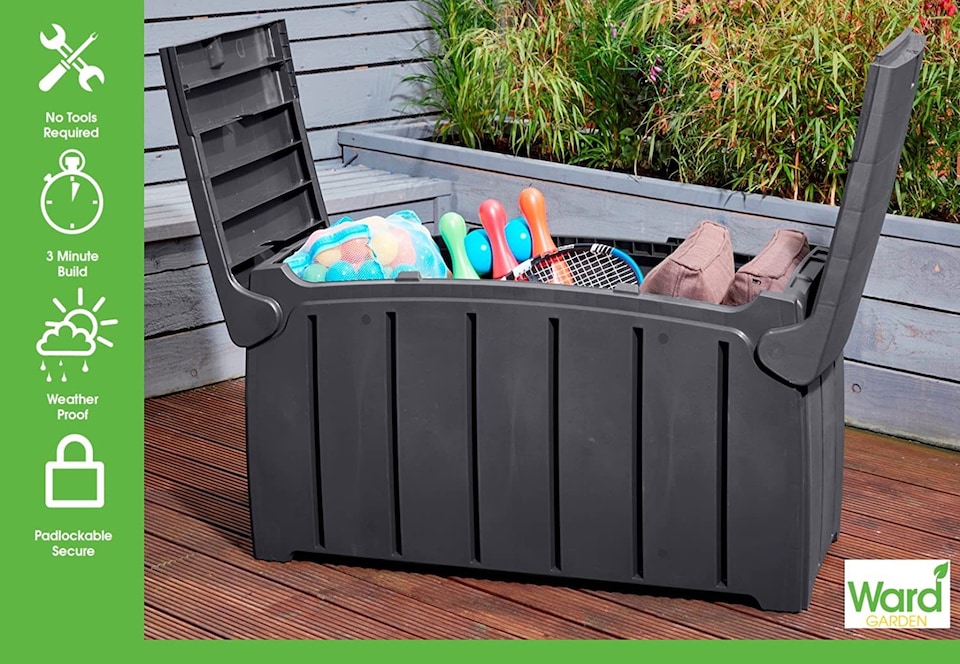 image 1 of Black 115cm x 55cm x 60cm Butterfly Opening Top 300 Litre Large Garden Storage Box Weatherproof with Padlock Hole | Black | Black