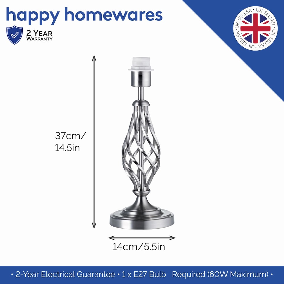 image 1 of Traditional Brushed Satin Nickel Table Lamp Base with Twist Metal Stem Design | Silver | Satin Nickel | 1