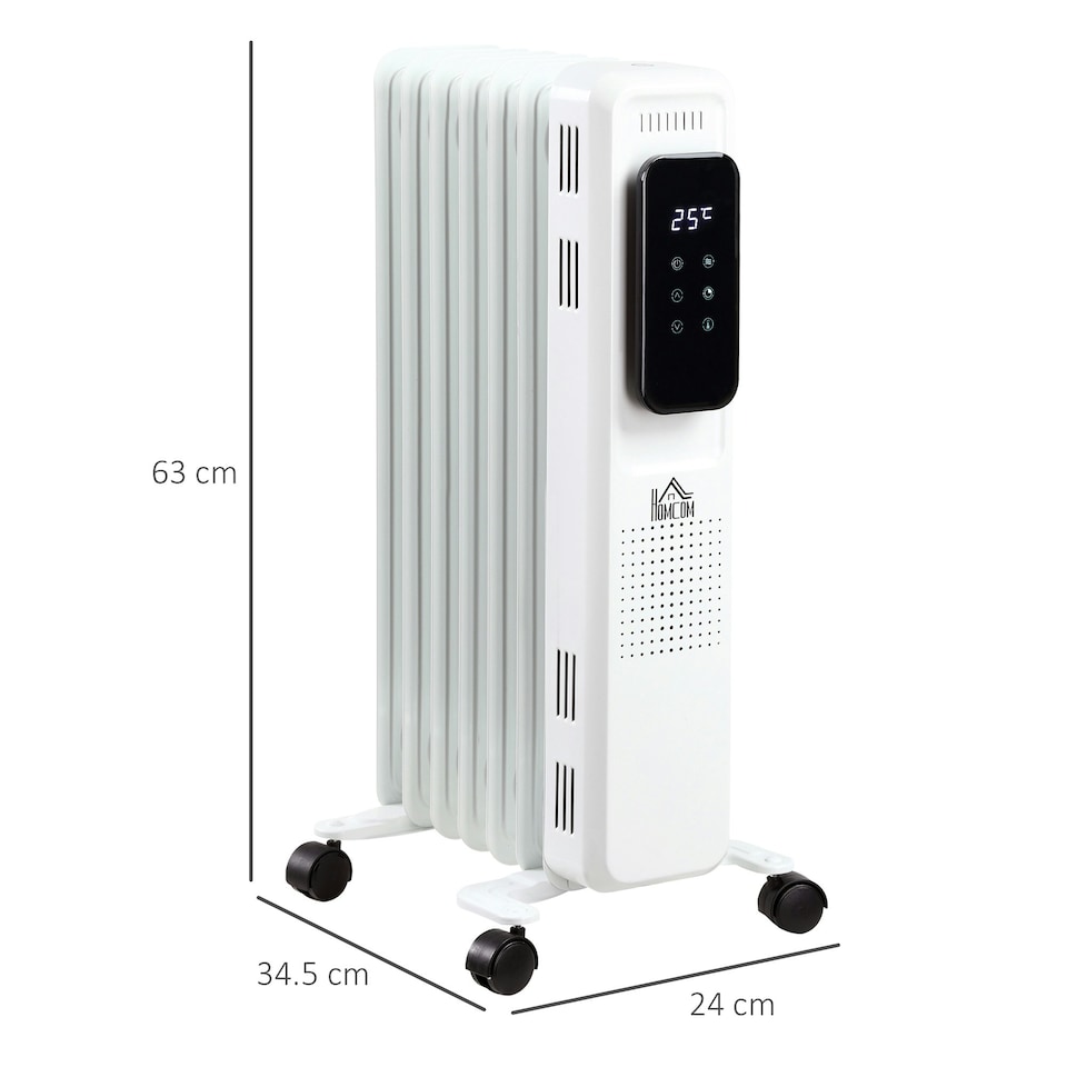 image 1 of HOMCOM 1500W Oil Filled Radiator Heater w/ 3 Heat Settings Remote Control White