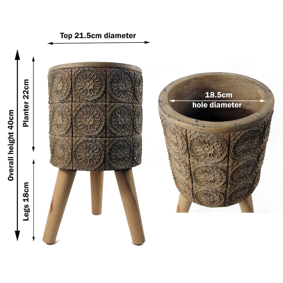 image 1 of Flowers Composite Planter with Stand | Brown