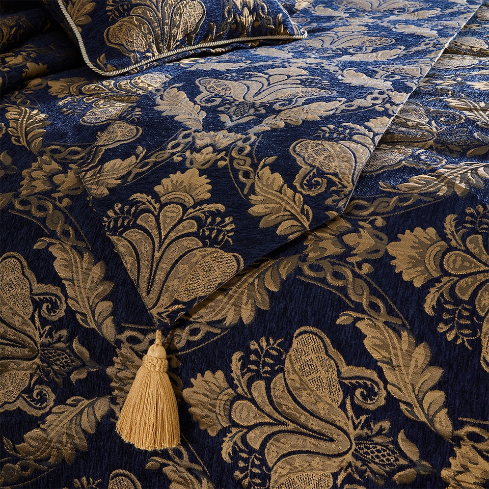 Paoletti Shiraz Floral Jacquard Chenille Bed Runner, Navy, 230 x 33cm