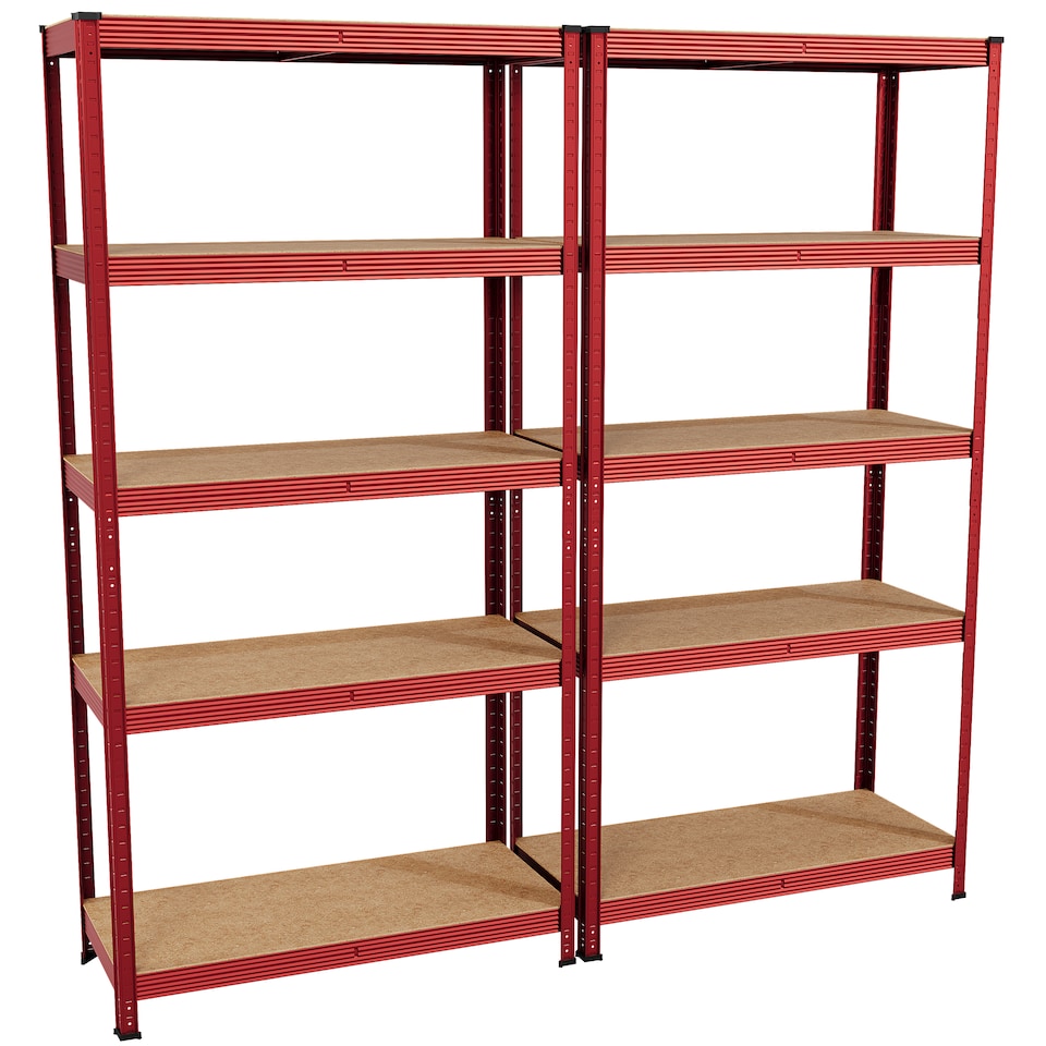 image 1 of Home Vida 5 Tier Large Heavy Duty Adjustable Steel Garage Shelving, Red - Holds 875kg - (Set of 2) | Red | Red | Large