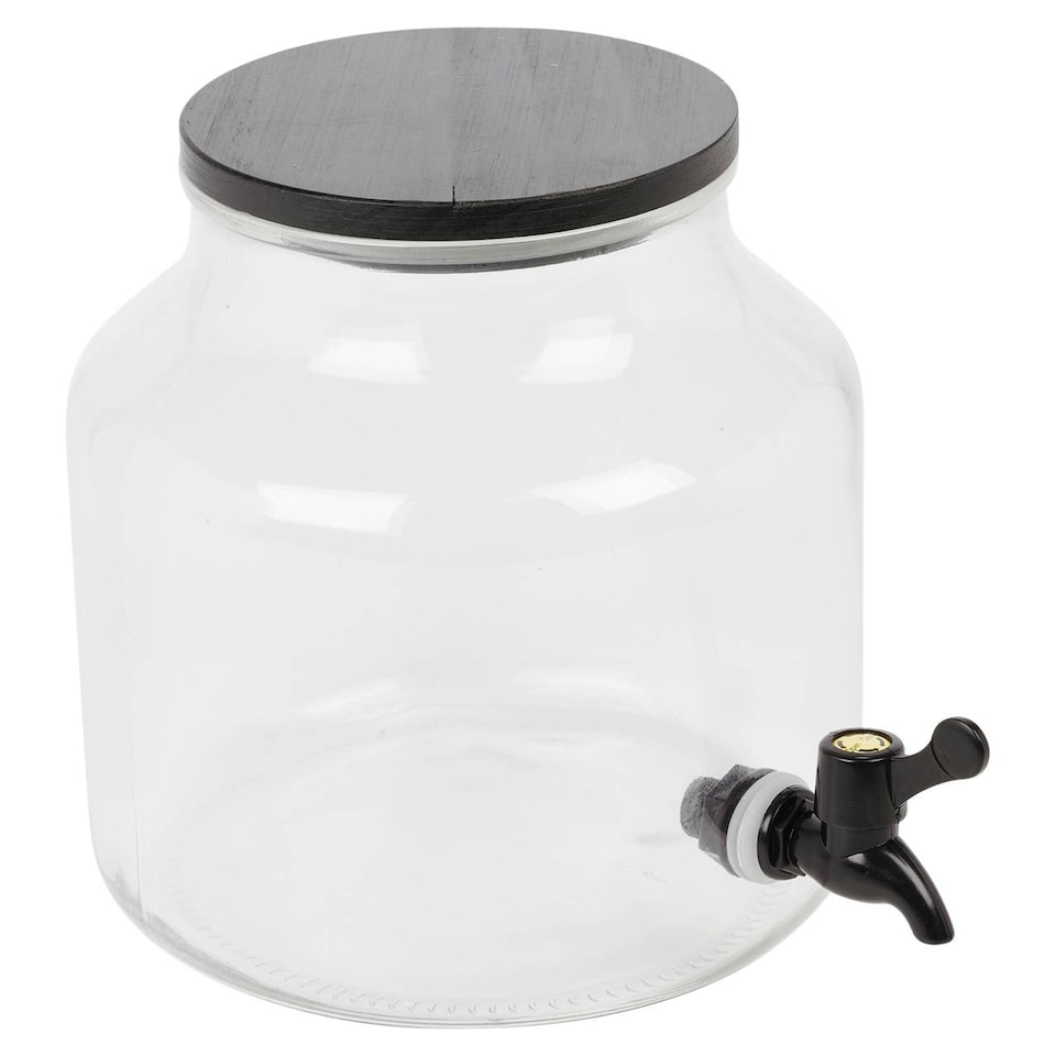 image 1 of 5.2L Glass Beverage Dispenser with Tap & Wooden Lid