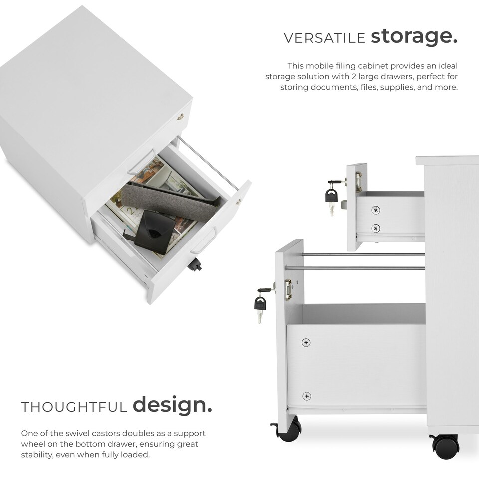 image 1 of Filing Cabinet - 2 rolling, lockable drawers, fits A4 documents White