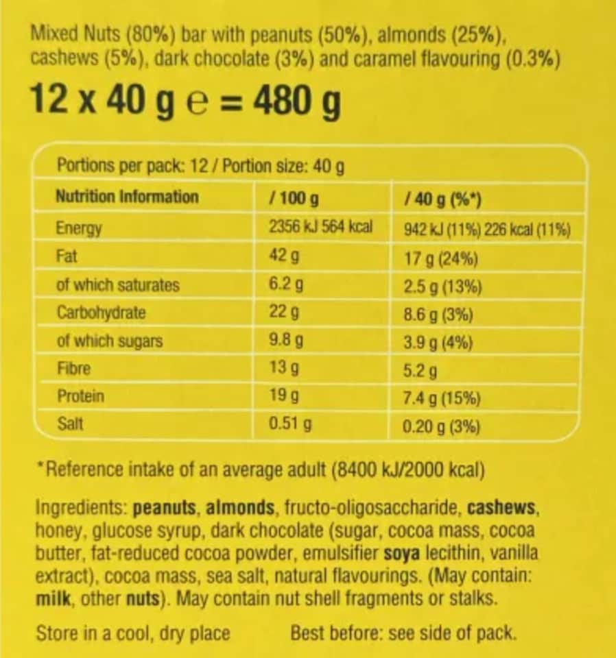 image 1 of KIND Bars, Gluten Free Snack Bars, Caramel Chocolate Peanut, High Fibre, No Artificial Colours, Flavours or Preservatives, Multipack 12 x 40g | Yellow