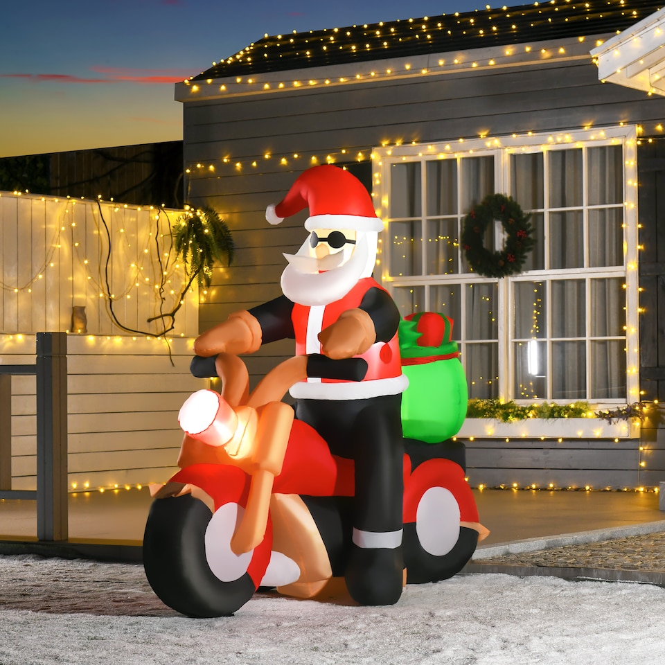 image 1 of HOMCOM 5.5ft Light-Up Inflatable Santa Claus Riding a Bike Decoration for Lawn