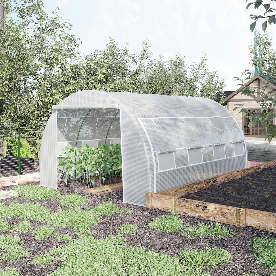 image 1 of Outsunny 4 x 3 x 2 m Polytunnel Greenhouse Pollytunnel Tent w/ Steel Frame White