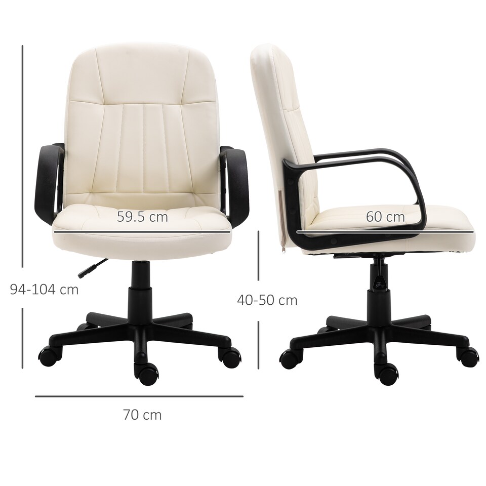 image 1 of HOMCOM Desk Chair, PU Leather Computer Office Chair with Adjustable Height, Swivel Wheels for Home Work Study, Cream White