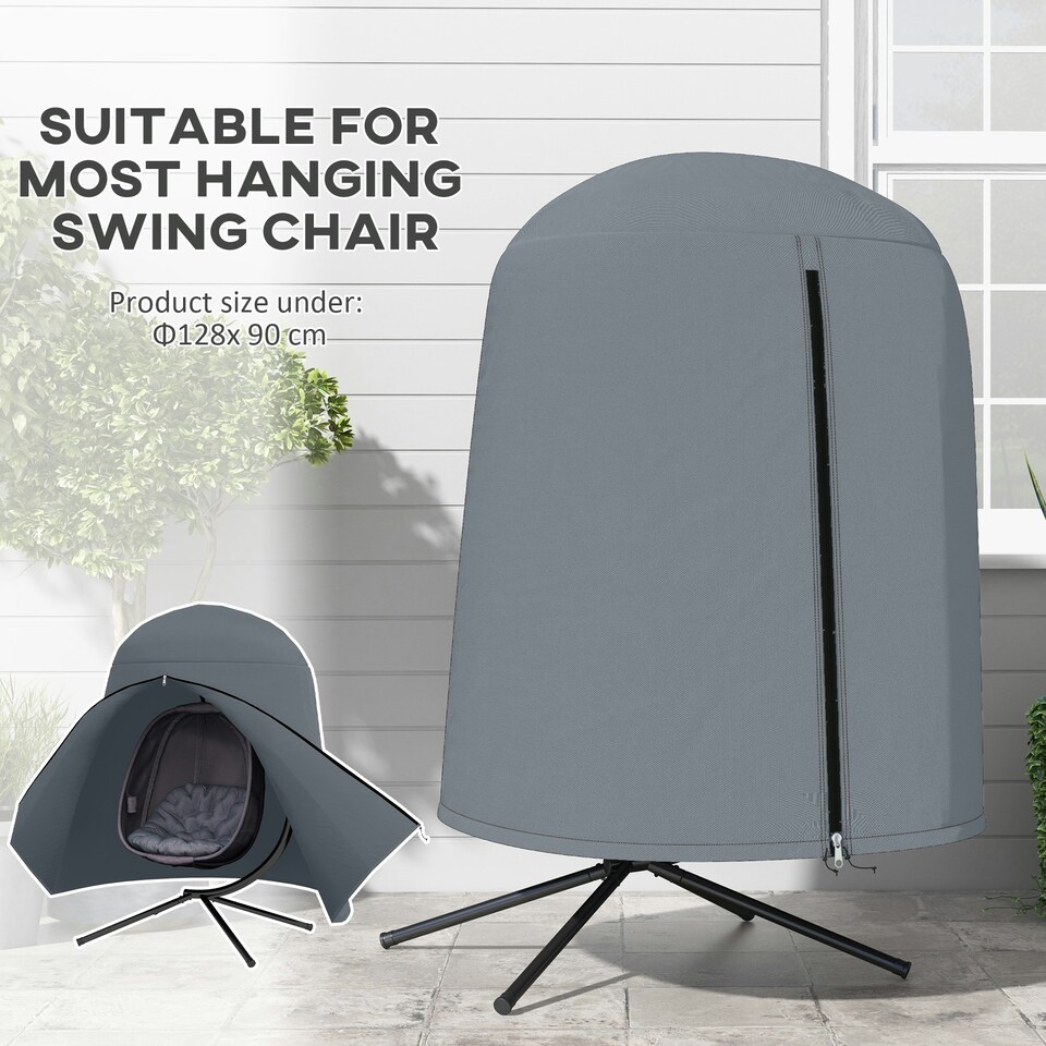 image 1 of Outsunny Hanging Egg Chair Cover Garden Swing Chair Cover Waterproof, Black Grey