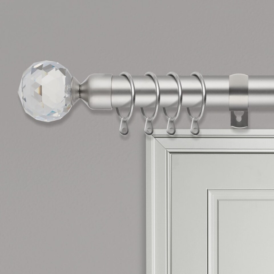 image 1 of Extendable Curtain Pole Crystal Metal Curtain Pole Set - Satin Nickel - 40cm to 218 cm (15" to 86")