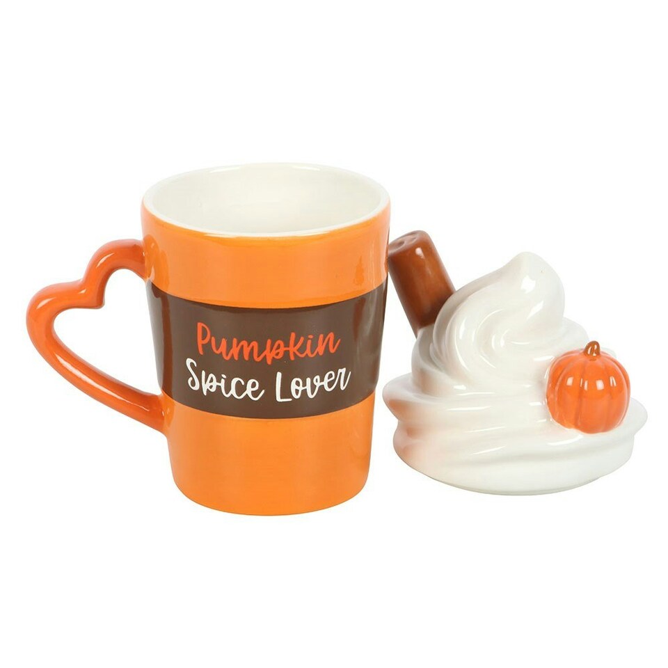 image 1 of Pumpkin Spice Latte Shaped Lidded Mug Orange