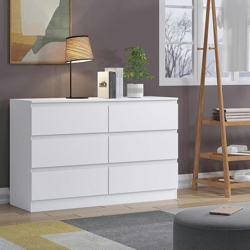 image 1 of FWStyle Carlton 6 Drawer Wide 3+3 Chest Of Drawers - Matt White