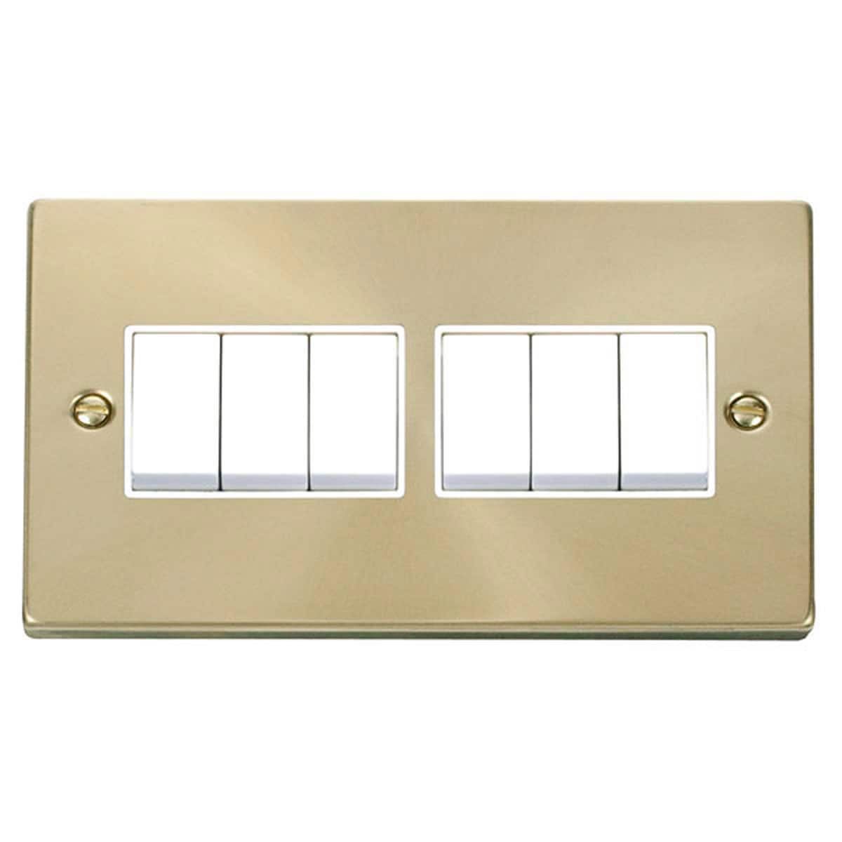 SE HOME Satin Brushed Brass 10A 6 Gang 2 Way Light Switch Gold Satin Brass