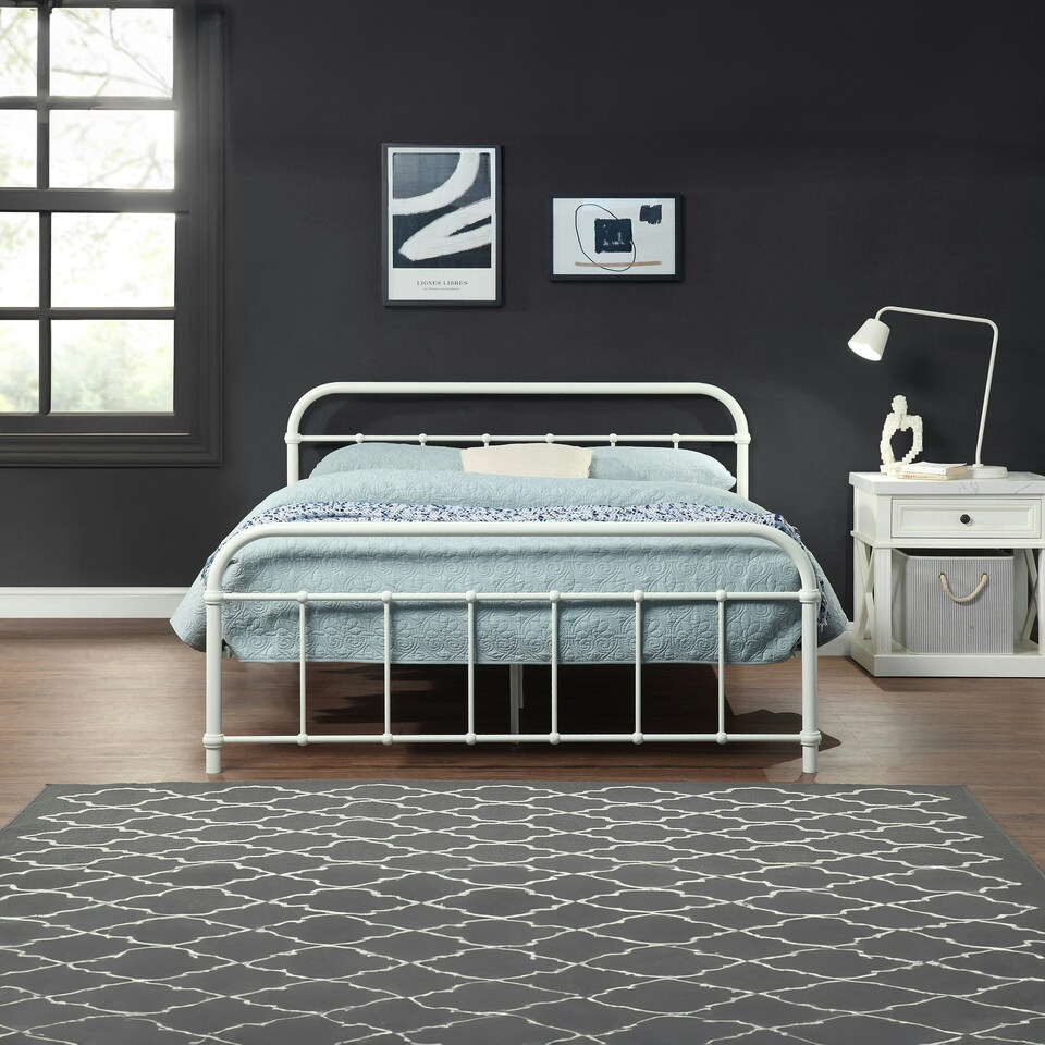image 1 of Tewin Vintage Hospital Style White Metal Bed Frame (King)