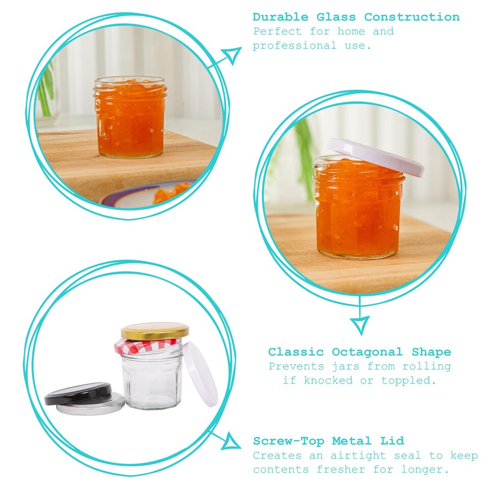 image 1 of Argon Tableware Glass Jam Jars with Lids - 110ml - Pack of 6