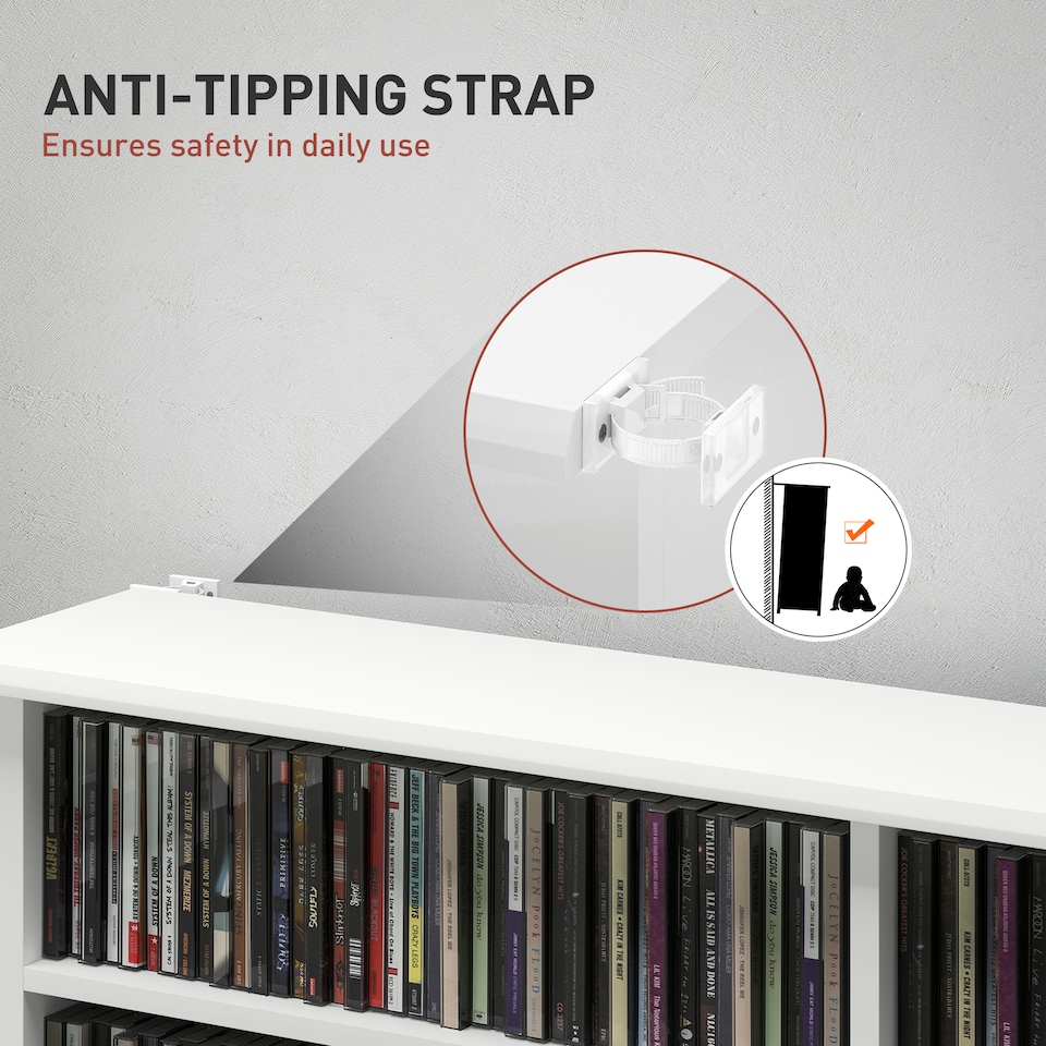 image 1 of HOMCOM 720 CD396 DVD Storage Unit, 396 Blu-ray Media Storage Shelf with 16 Compartments and 12 Adjustable Shelves, CD Tower for Living Room, Bedroom, Office, White | White