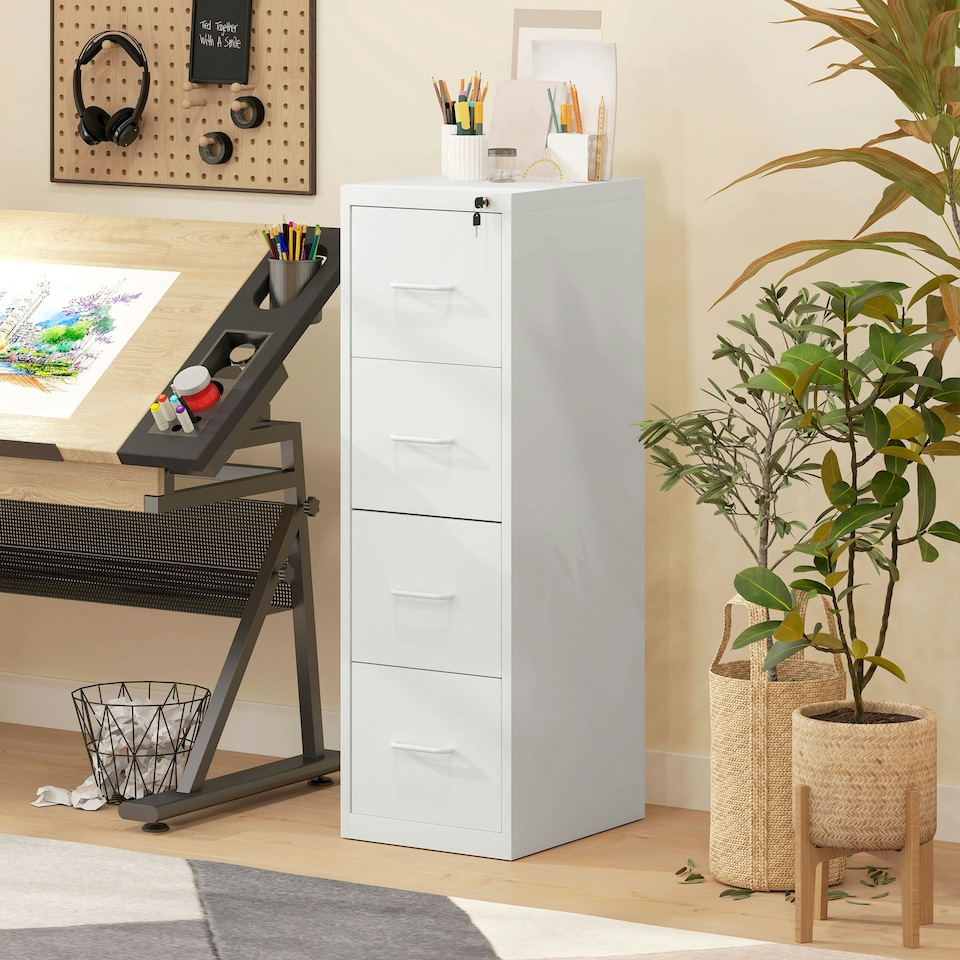 image 1 of HOMCOM 4 Drawer Filing Cabinet Steel File Cabinet for A4 Letter Size White