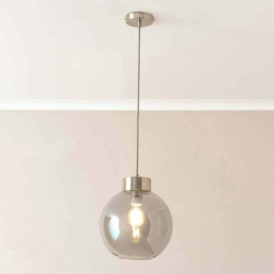 image 1 of ValueLights Bellamy Smoked Glass Globe Brushed Chrome Capped Ceiling Pendant Light Silver