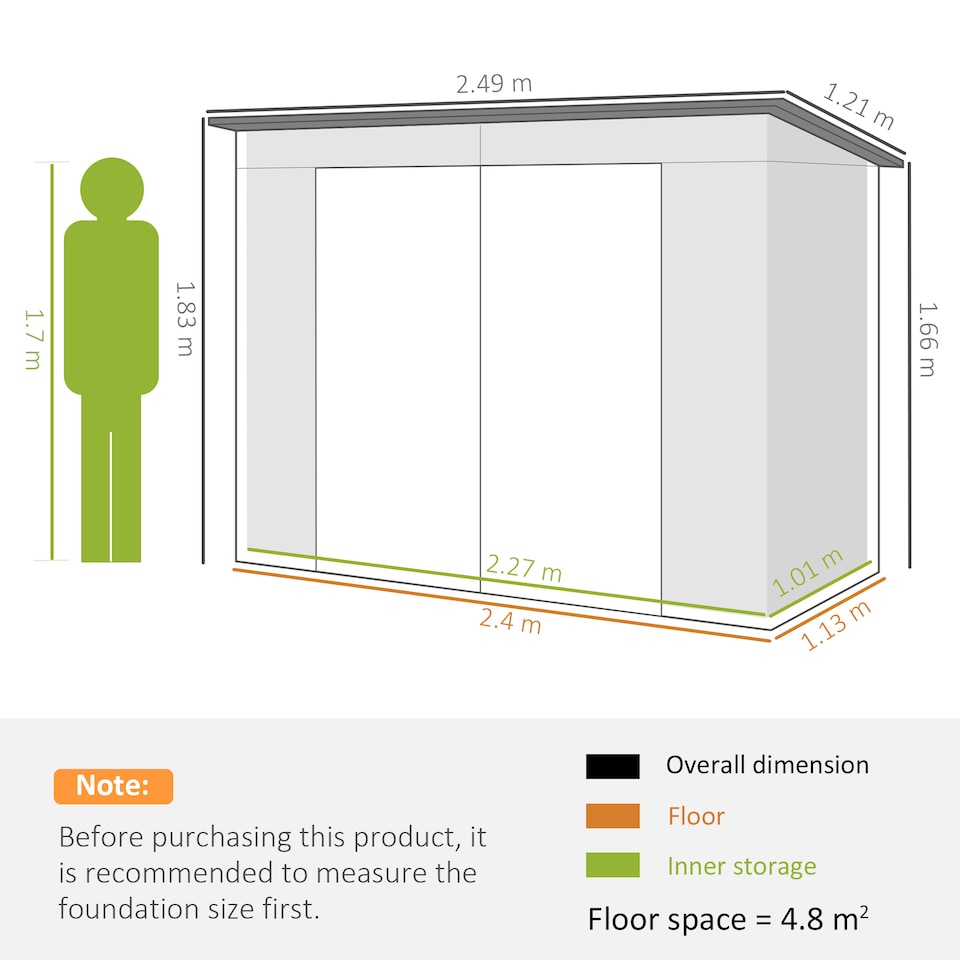 image 1 of Outsunny 8 x 4FT Garden Shed, Galvanised Metal Shed, Easy to Assemble, Outdoor Tool Storage Shed with Pent Roof, Lockable Door and 2 Vents, Green