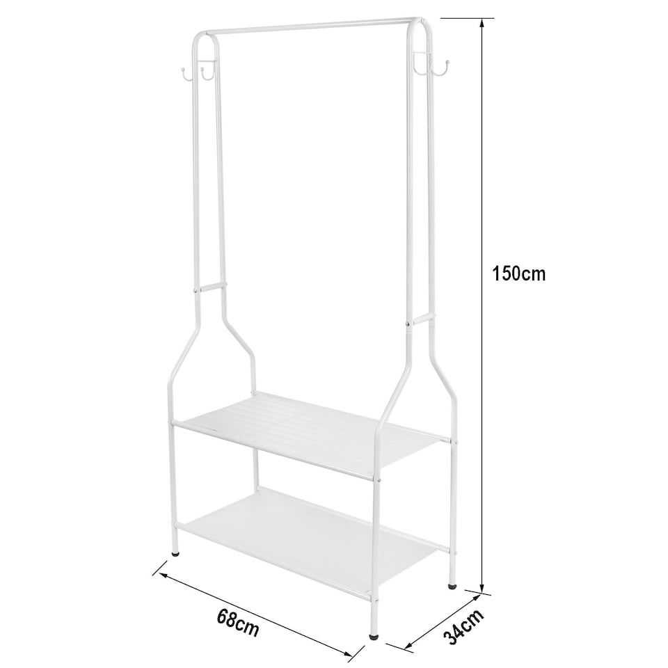 image 1 of House of Home Clothes Rack Steel White Clothing Rail With Two Shelves Hanging Hooks 5ft Height | White