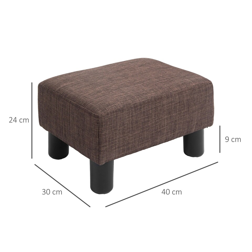 image 1 of HOMCOM Chic Linen Fabric Footstool Ottoman Cube with 4 Plastic Legs Brown