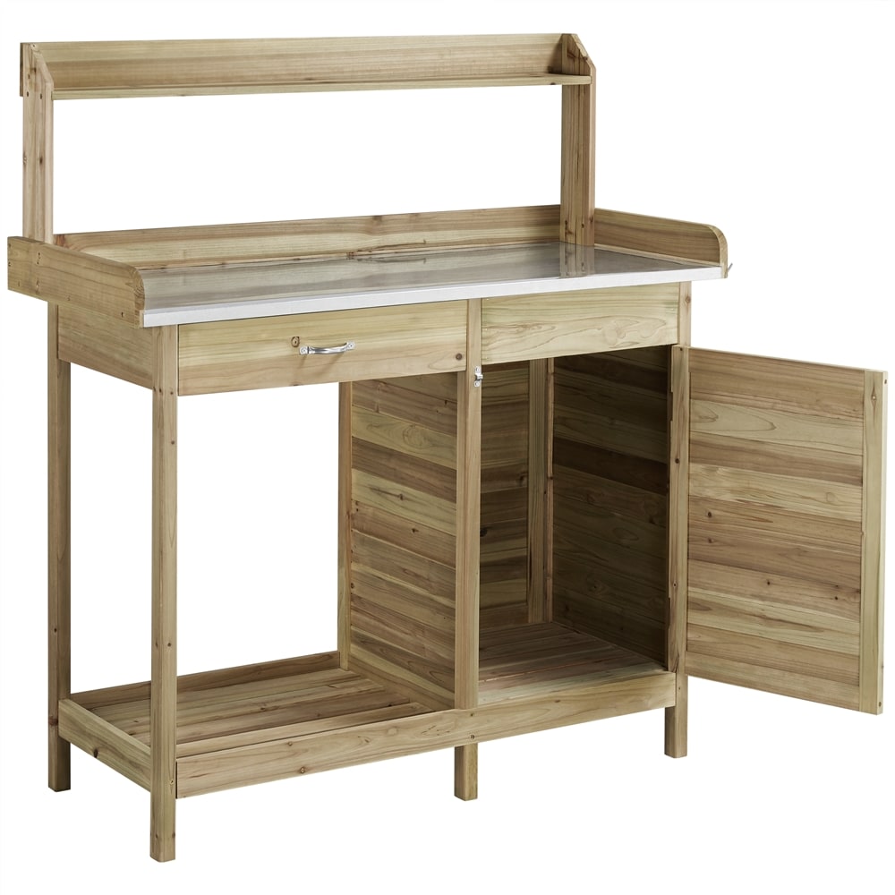 Yaheetech Outdoor Garden Potting Bench with Cabinet Drawer Open Shelf-Light Brown | Green | Light Green | One Size | 1