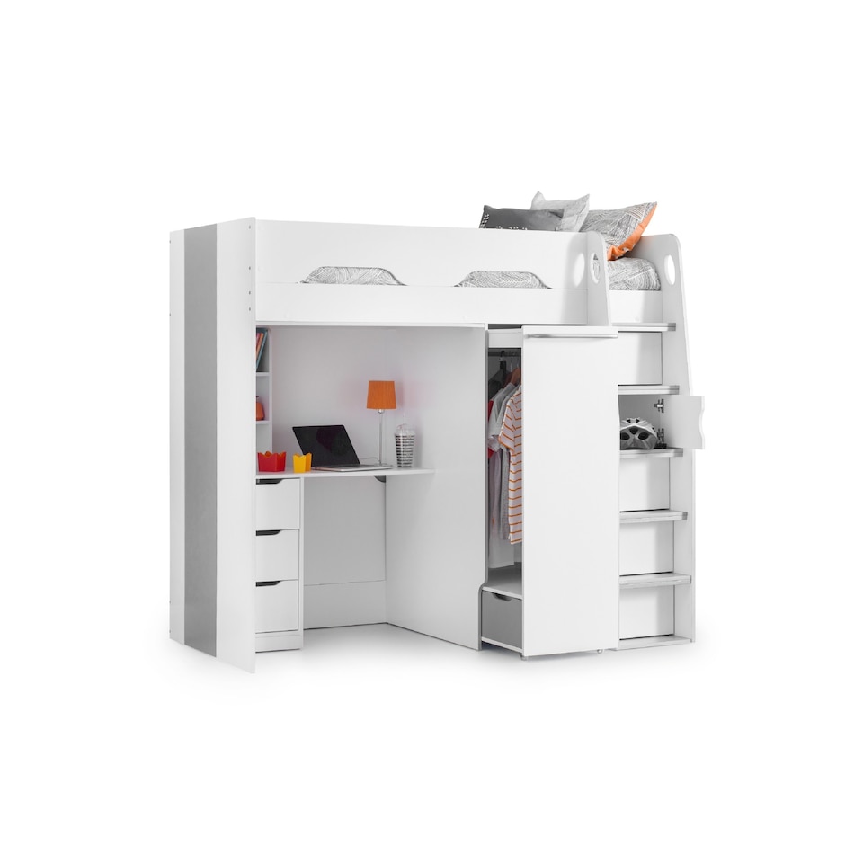 image 1 of Pegasus 90cm Single White and Silver Highsleeper Loft Bed with Desk