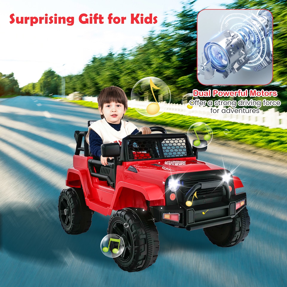 image 1 of COSTWAY 12V Battery Powered Kids Ride On Truck Red