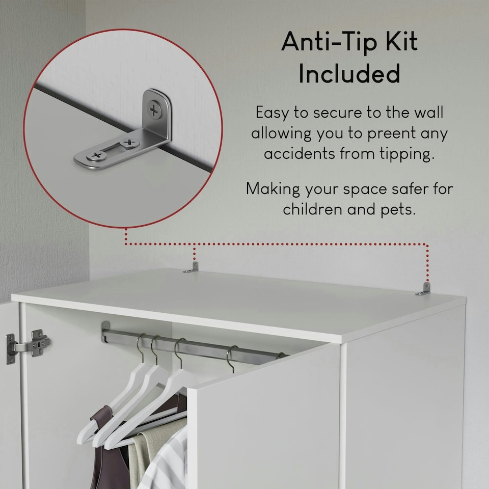 image 1 of Vida Designs Riano 2 Door 2 Drawer Wardrobe With Shelf & Clothes Rail, White