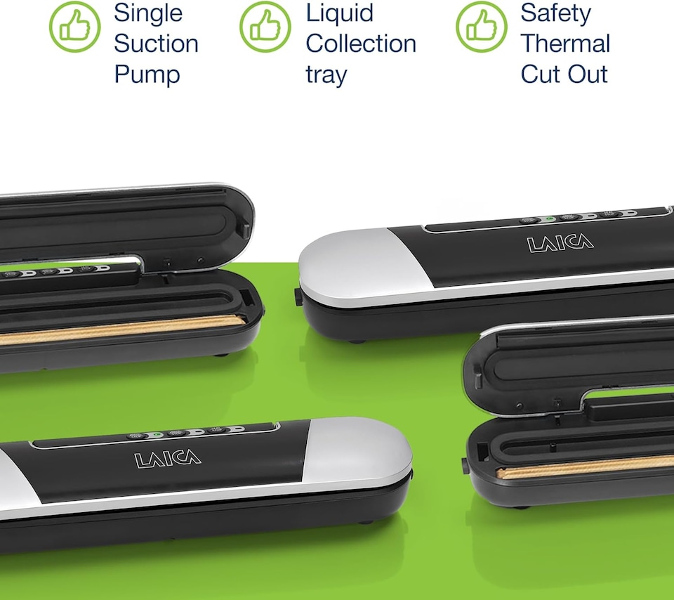 image 1 of LAICA Food Vacuum Sealer Machine Compact VT3205 - Integrated Cutter & Magnetic Base - With Bags