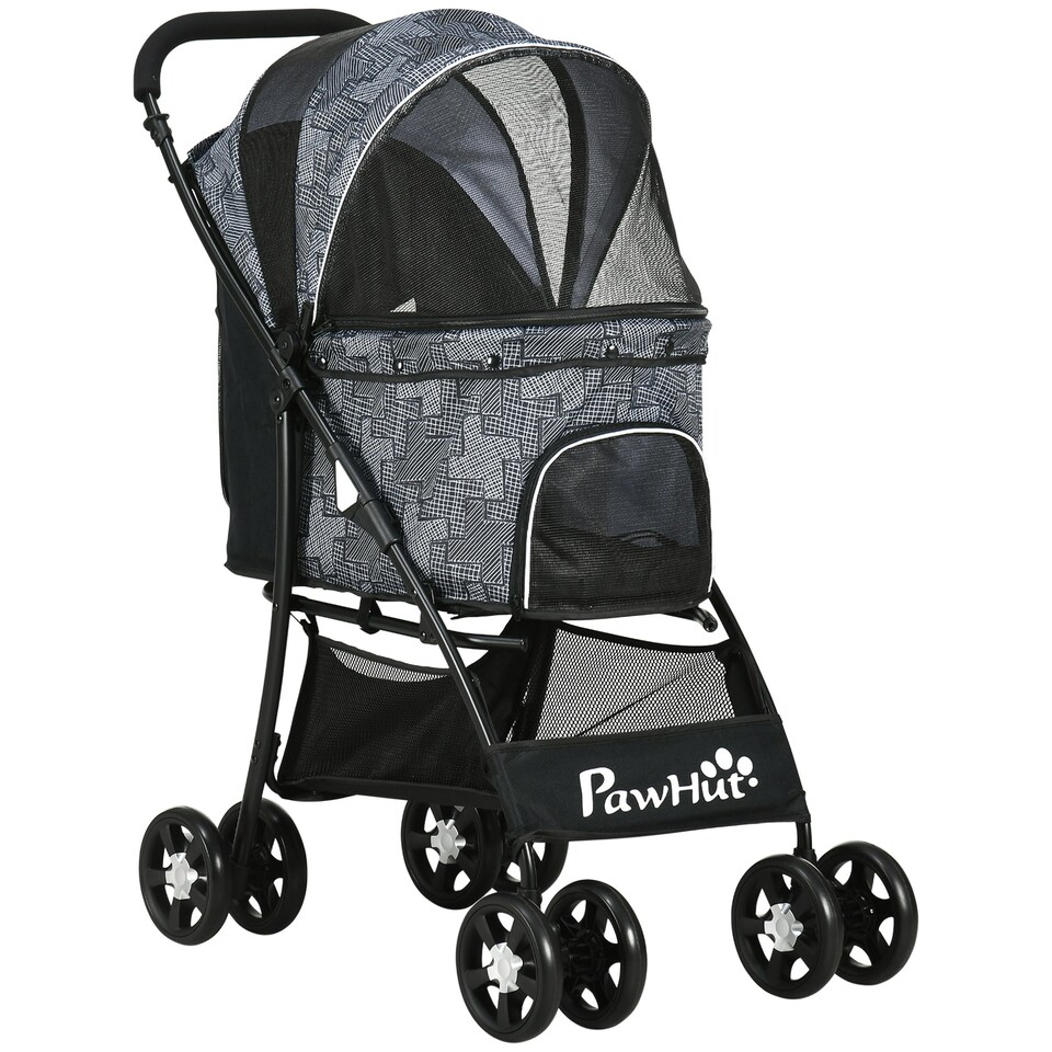 image 1 of PawHut Pet Stroller Dog Pram Pushchair Cat Travel Carriage Universal Wheels Grey