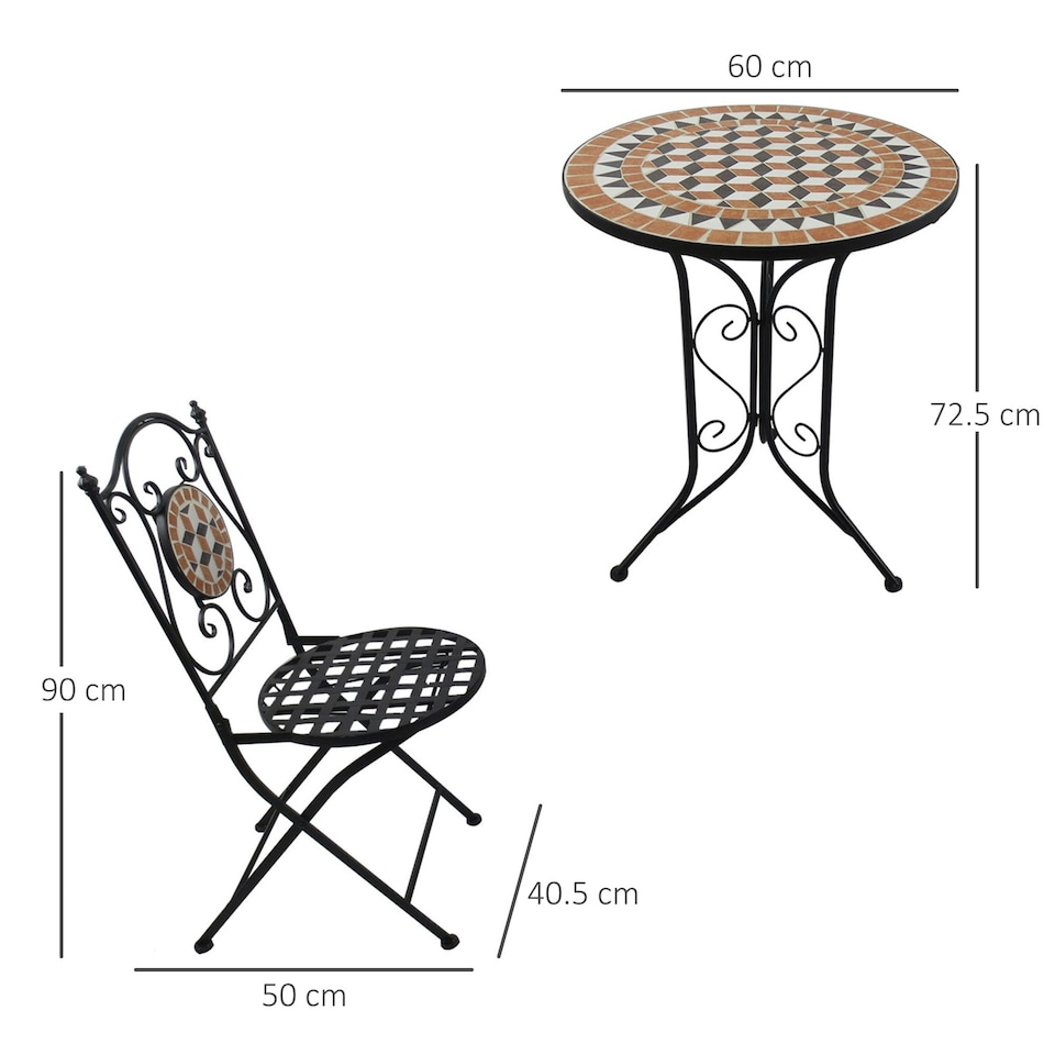 image 1 of Outsunny 3 Pcs Mosaic Bistro Table Chair Set Patio Garden Dining Furniture