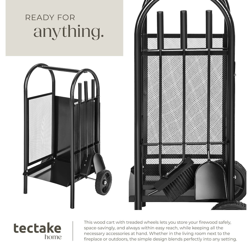 image 1 of Log Holder - fireplace wood storage, with broom, shovel and poker