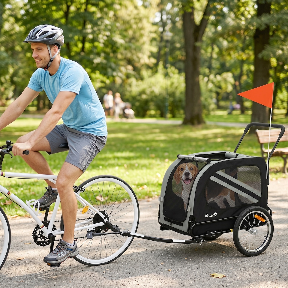 image 1 of PawHut 2-In-1 Dog Bike Trailer Stroller w/ Universal Wheel Reflector Flag