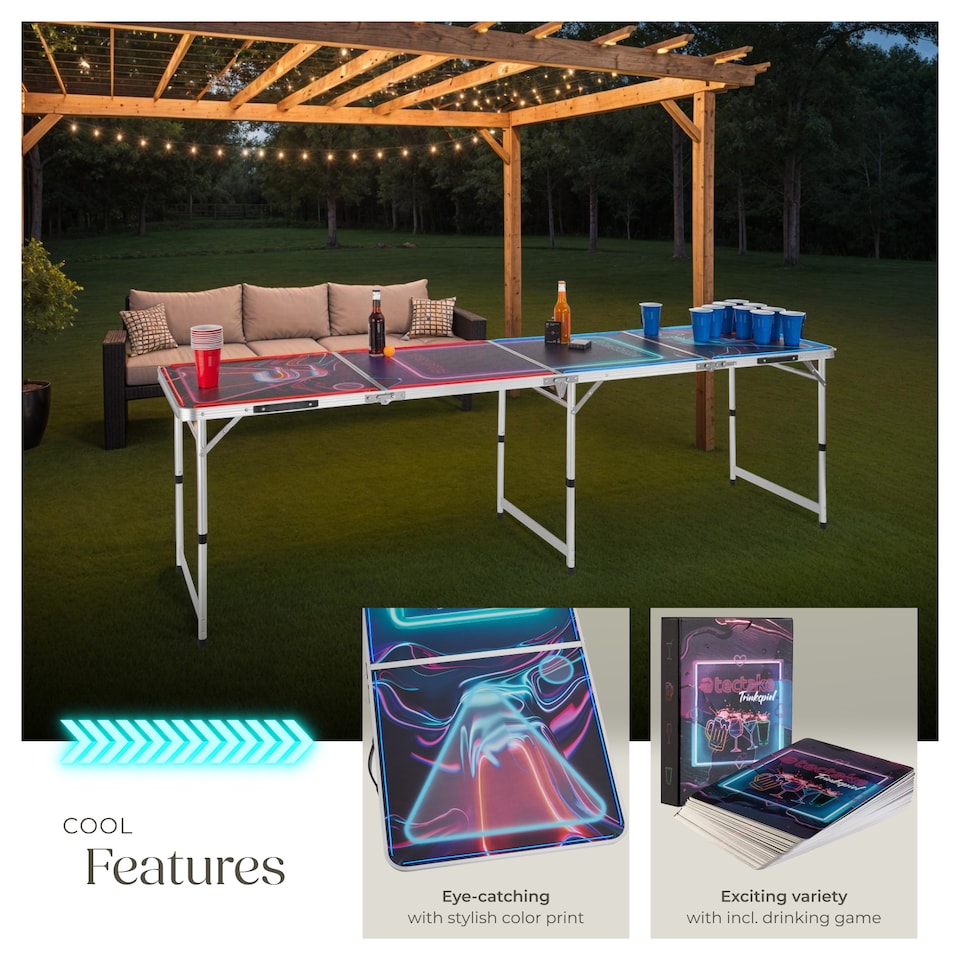 image 1 of Beer Pong Table - aluminium, LED lighting, 100 cups, 6 balls