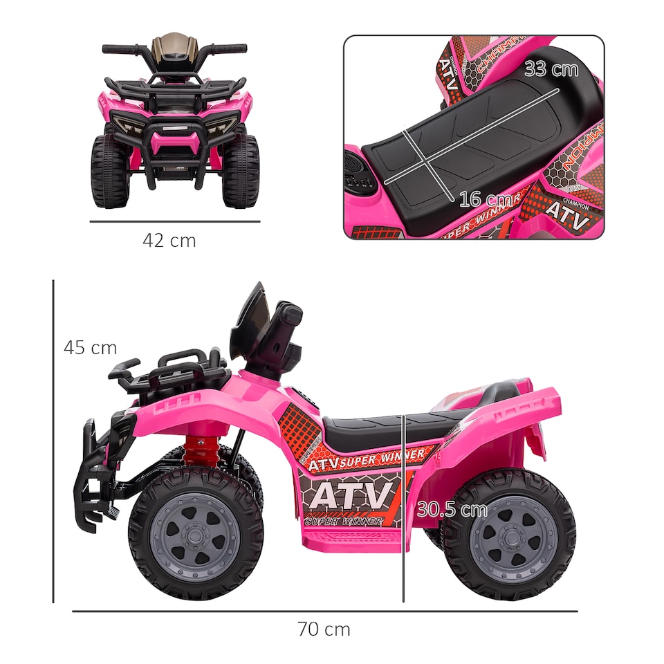 image 1 of HOMCOM 6V Kids Electric Ride on Car Toddlers Quad Bike All Terrain Vehicle Toy With Music for 18-36 months Pink