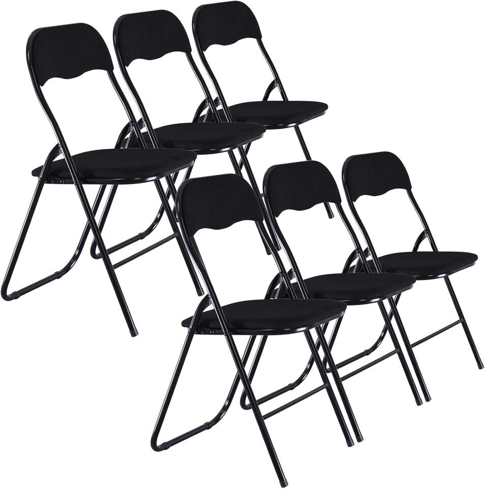 image 1 of 6 Pc Folding Lightweight Chair Set Portable Metal Frame PVC Velvet Ribcord Seats | Multi | Black