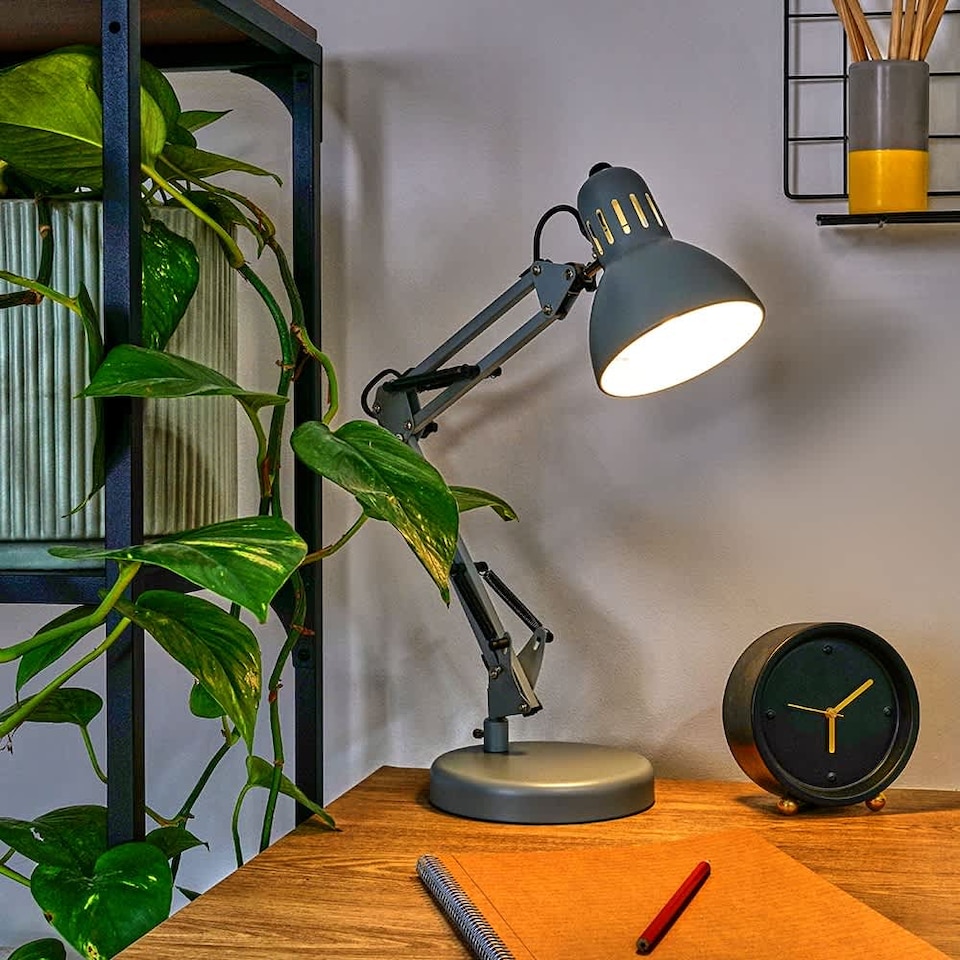 image 1 of ValueLights Retro Adjustable Grey Metal Bedside Desk Table Lamp | Grey
