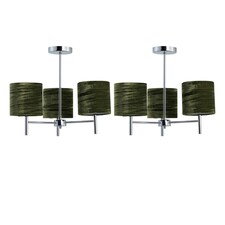 Set of 2 Brea - Chrome Light Fittings with Green Velvet Shades Chrome | Green
