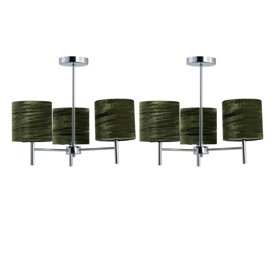 image 1 of Set of 2 Brea - Chrome Light Fittings with Green Velvet Shades Chrome | Green